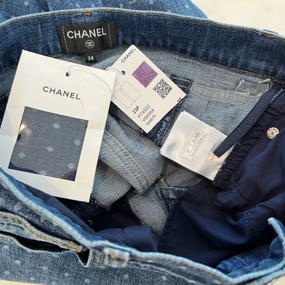 CHANEL 23 CC POLKA DOT DARK BLUE ECRU & WHITE SLIM JEAN SIZE FR 38 / US 6 - Picture 15 of 17